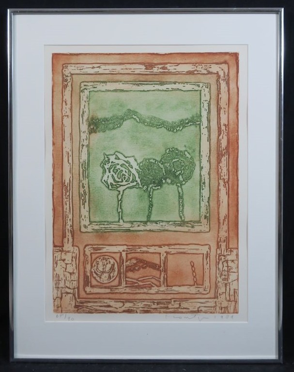 Jan Montyn: Ets en Aquatint, Lente (groen) - Ingelijst kopen? Bied vanaf 120!