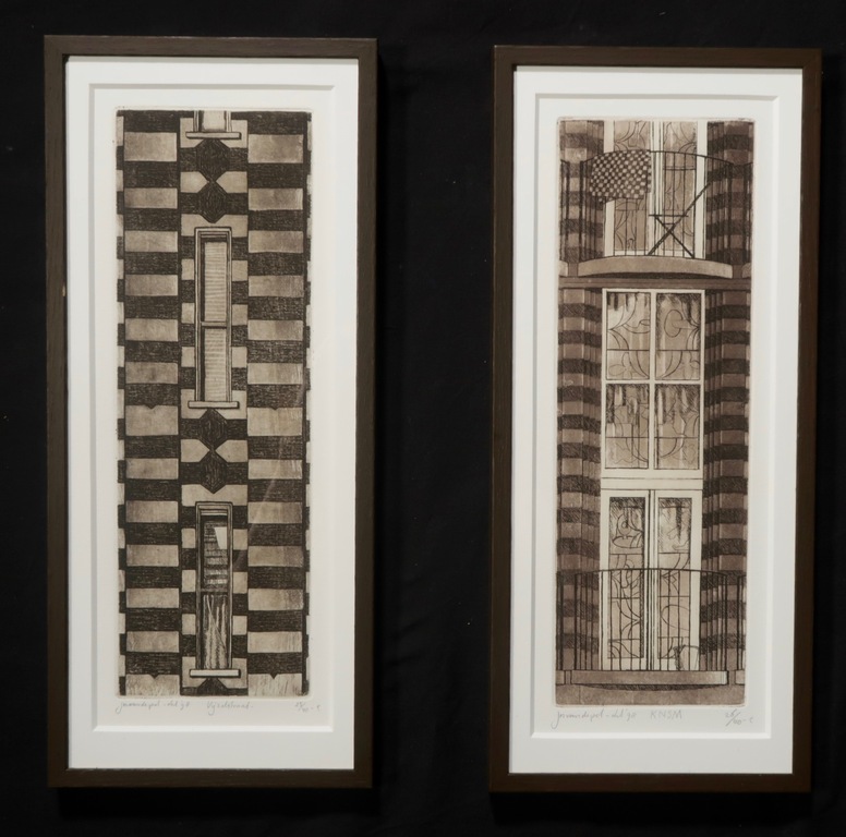Lot met 2 werken van Jos van de Pol: Ets, Vijzelstraat.. - Lijstjes verkocht voor € 40!