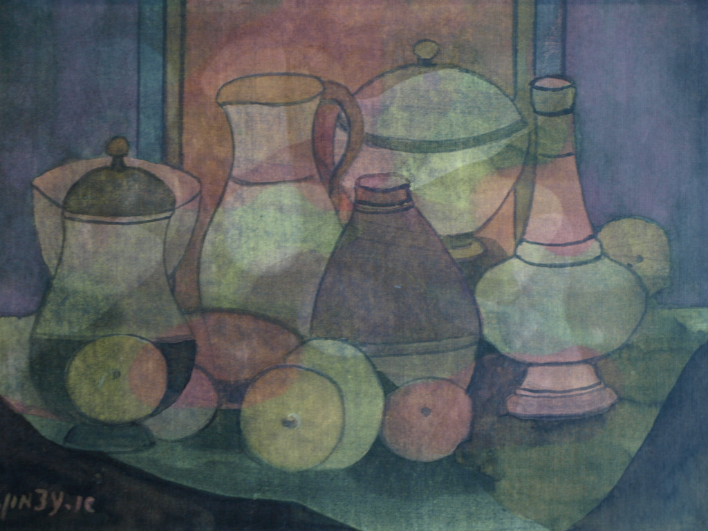 Onduidelijke signatuur : Aquarel – Stilleven met vazen – ca 1e helft 20e eeuw verkocht voor € 36!