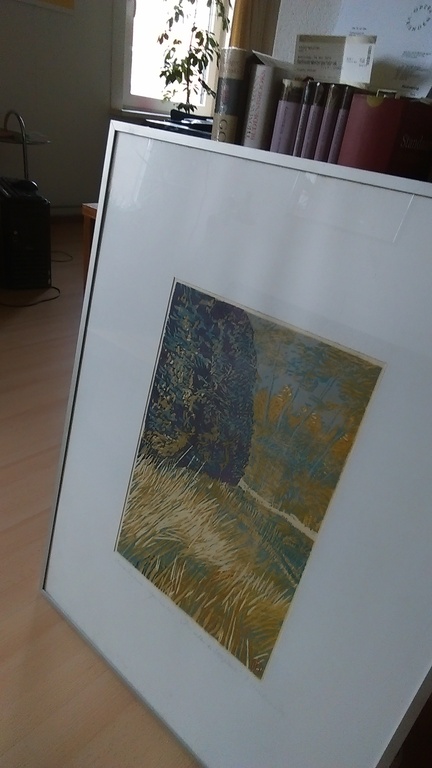 E.Urselmann: "Bos achter de Slotpleats", Houtsnede in kleur, 1982. kopen? Bied vanaf 50!