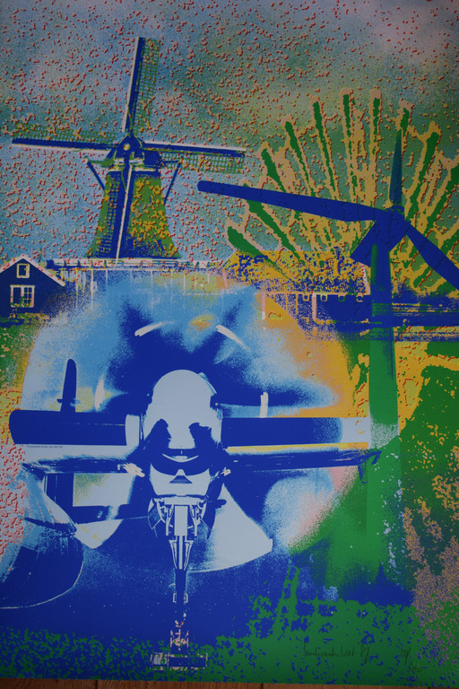 Henk van der Vet - Kleurenzeefdruk - Molen, Windmolen en een straaljagerpiloot verkocht voor € 40!