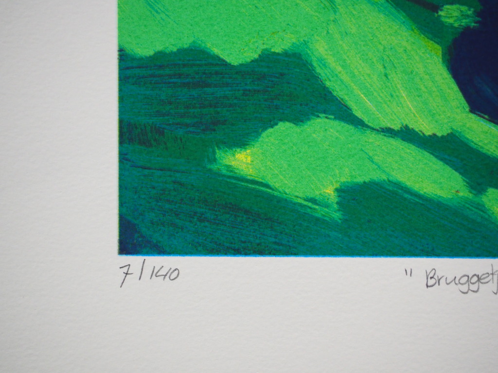 Jentsje Popma - Jentsje Popma: Zeefdruk, Bruggetje bij Giessendam. kopen? Bied vanaf 50!