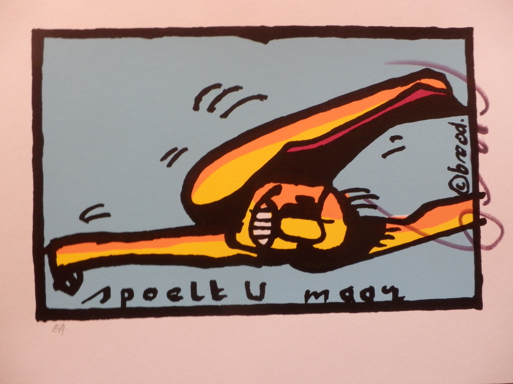 HERMAN BROOD, Gelimiteerde en HANDGESIGNEERDE Zeefdruk  SPOELT U MAAR verkocht voor € 75!