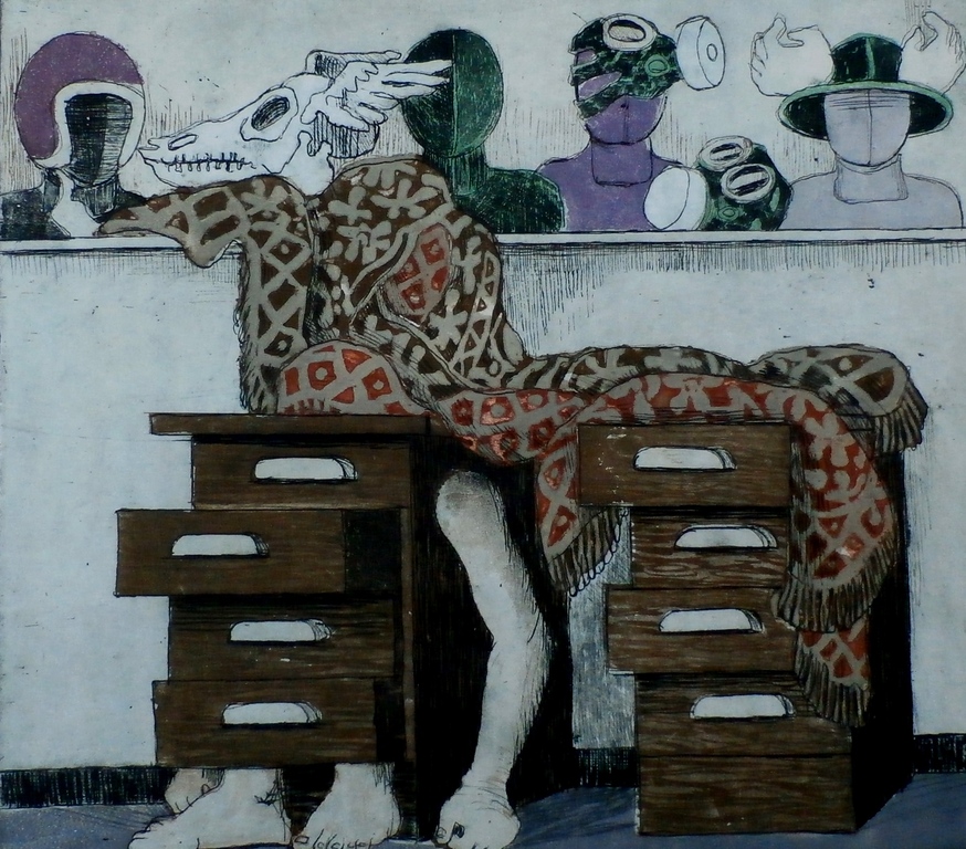 Jan Verburg - ets/aquatint - verdwijnnummer met bureau - 1991 - Aanbieding!!! verkocht voor € 75!