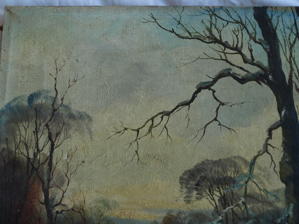 Onduidelijke signatuur : Olieverf op doek – Bosgezicht in de winter  kopen? Bied vanaf 50!