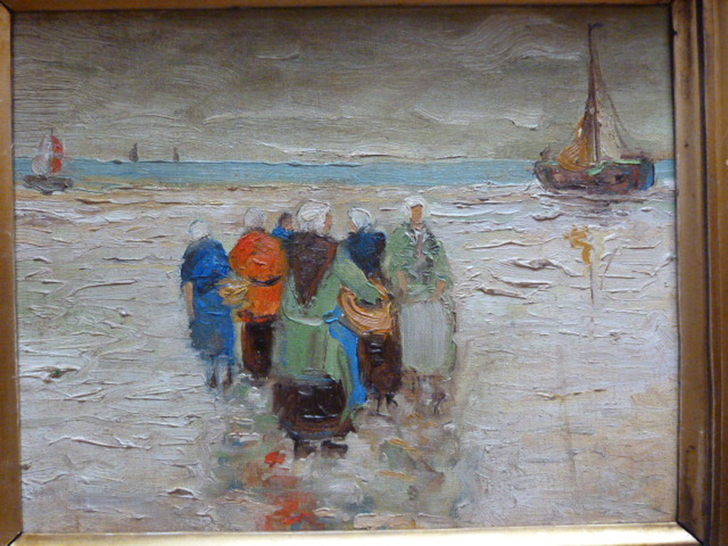 Onbekend ( 20e eeuw ) - strand - de vissersboten komen. verkocht voor € 75!