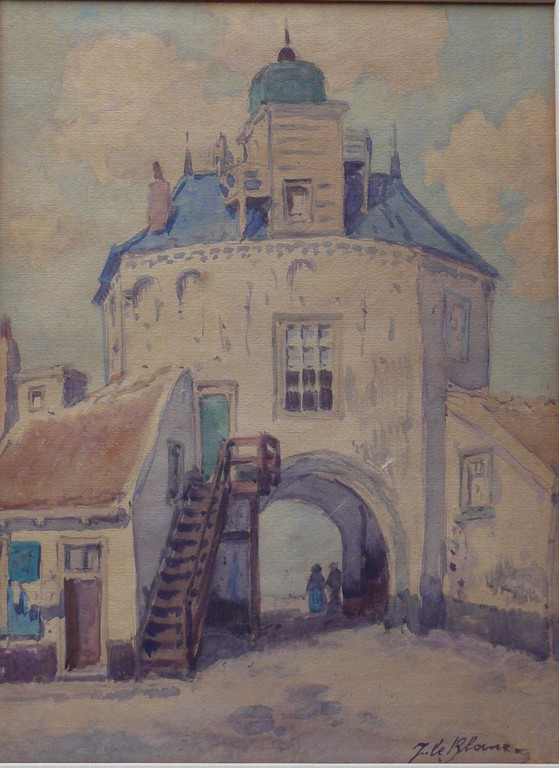 Adriaan Terhell onder pseudoniem J. Le Blanc: Aquarel, De Vischpoort verkocht voor € 51!