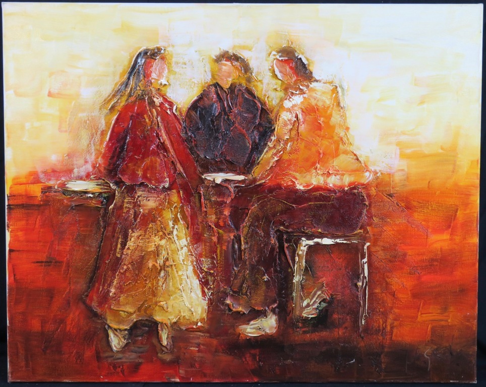 Jochem de Graaf: Olieverf op doek, Tafelgesprek verkocht voor € 80!