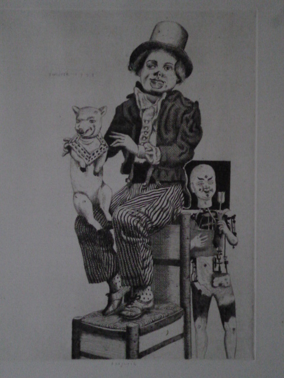 Herman Berserik - ets - Buikspreker met biggetje verkocht voor € 160!