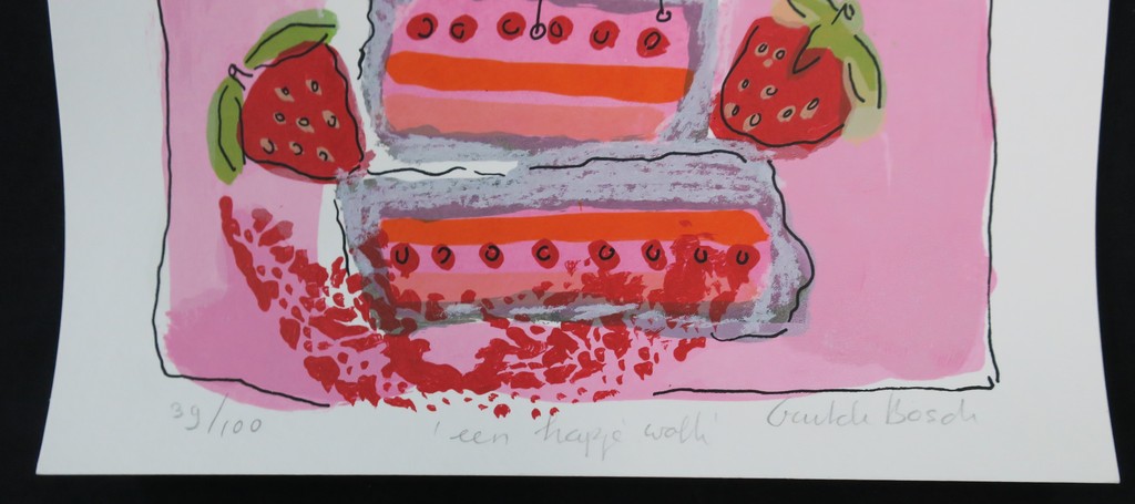 Geke uit de Bosch: Zeefdruk, Een hapje wolk (aardbeien) kopen? Bied vanaf 1!