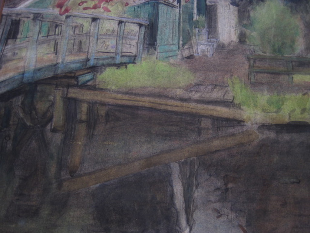 impressionistisch pastel/aquarel van Mien Frowein 1916-1986 "boerderij aan water kopen? Bied vanaf 1!