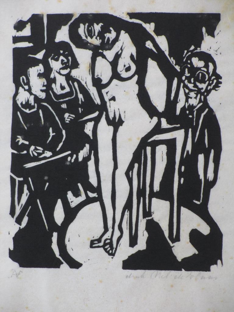 Aad de Haas, Model in de tekenklas, Houtsnede verkocht voor € 50!