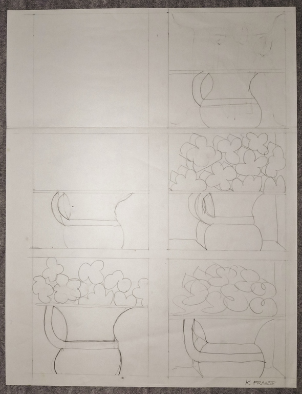 Kees Franse, Ontwerpschetsen Vaas met bloemen, Ges. kopen? Bied vanaf 35!