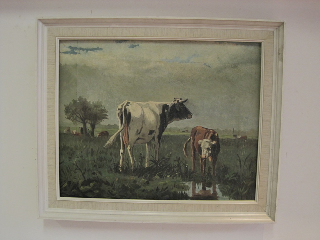 Willem F Hulk 1852-1906 olieverf "Koeien in polderlandschap" omstreeks 1880 verkocht voor € 65!