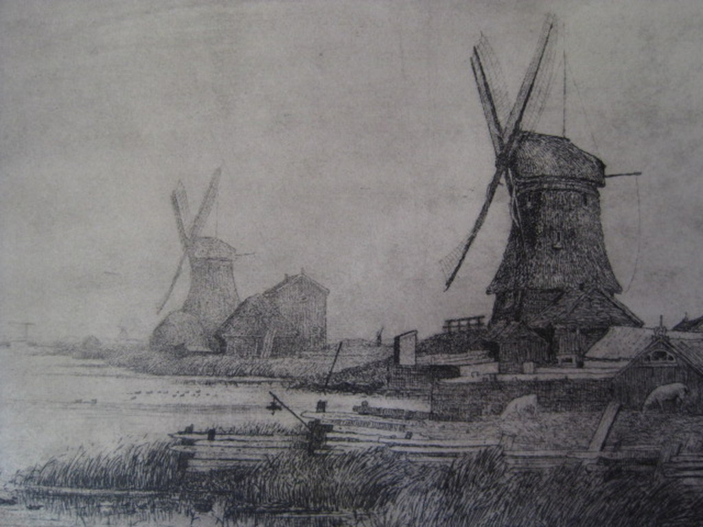Sfeervolle ets van Jac Koeman 1889-1978 "Molens in Waterland bij Edam" gesign verkocht voor € 40!