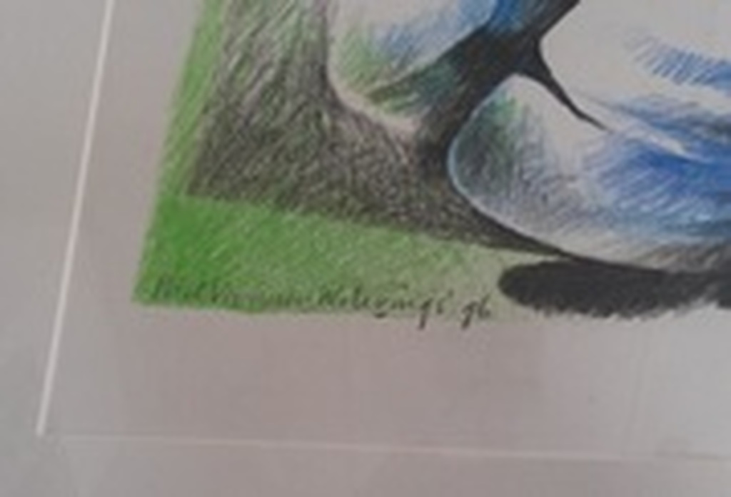 gemengde techniek op papier, ingelijst met luxe passe-partout gesigneerd kopen? Bied vanaf 1!