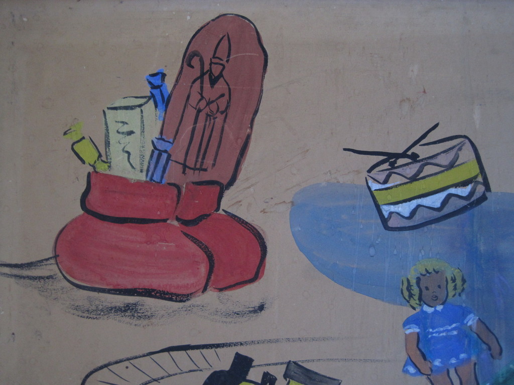 UNIEK! groot "Sinterklaas en Kerst" schilderij van Cornelis "Ot & Sien" Jetses ! kopen? Bied vanaf 1!