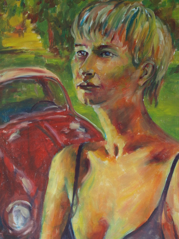 Gijs, Aad of Justus Donker? : Acrylverf op doek –Volkswagen & Model–After Nature kopen? Bied vanaf 1!
