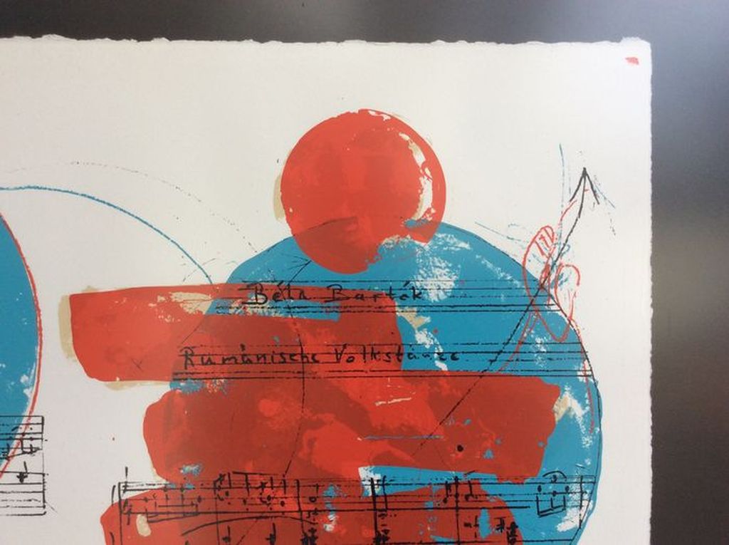 Sam Middleton: ingelijste gesigneerde kleurenlitho, muzikale compositie (1972) kopen? Bied vanaf 35!