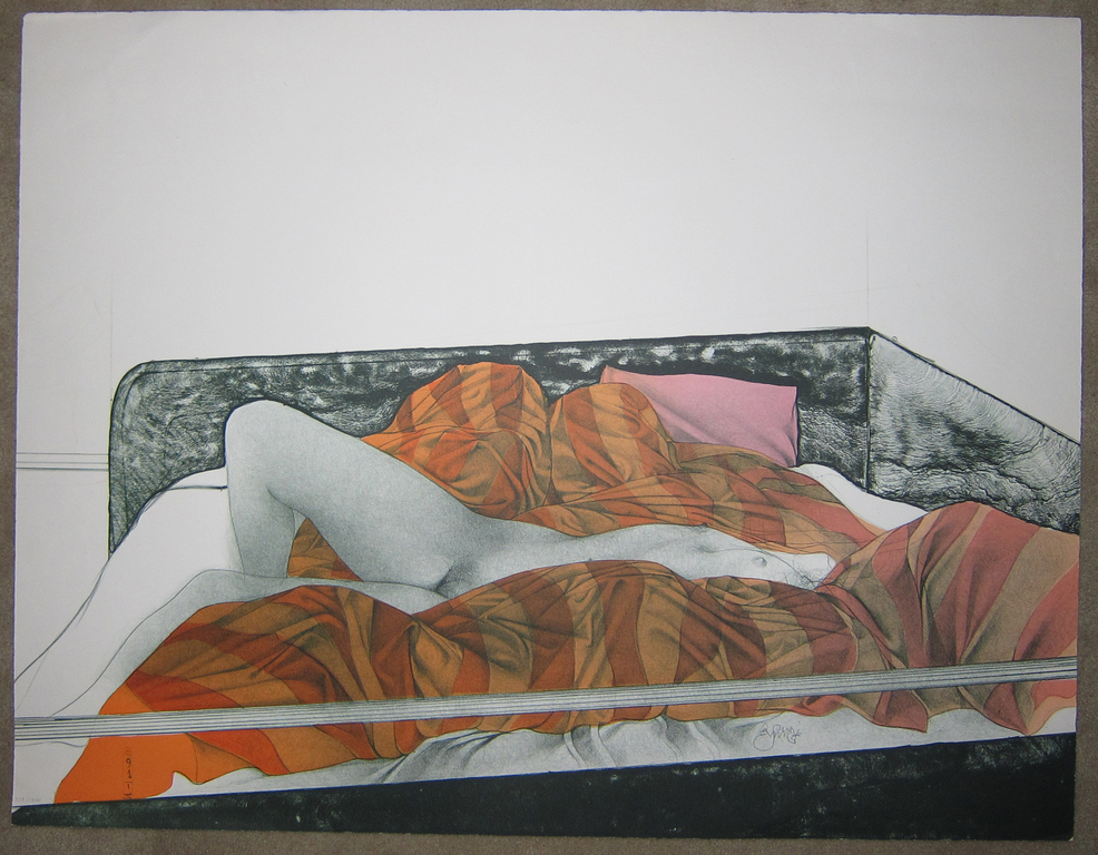 Bruno Bruni, kleuren litho # IL LETTO RIGATO # 1991, Mint- kopen? Bied vanaf 100!