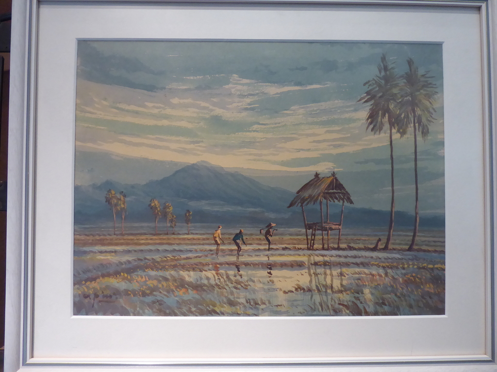 Mochtar Apin (1923-1994) , aquarel ingelijst, rijstveld kopen? Bied vanaf 78!