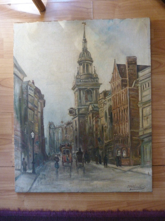 Stadsgezicht - olieverf op doek - gesigneerd - 1910-1930. verkocht voor € 35!