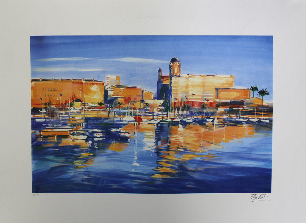 ELLA FORT - PORT DE ST. RAPHAEL, zomerse kleurenlitho, handgesigneerd kopen? Bied vanaf 1!