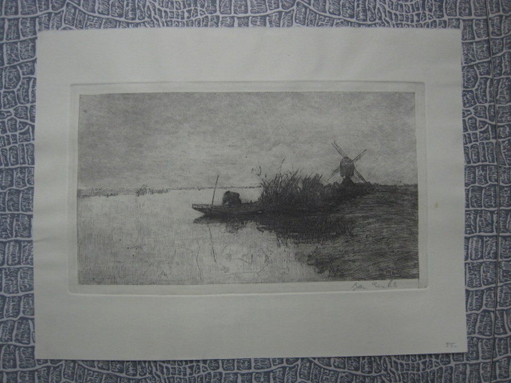 Antieke gesigneerde ets "Visser haalt netten op" Rotterdam Jan Sirks 1885-1938 kopen? Bied vanaf 1!