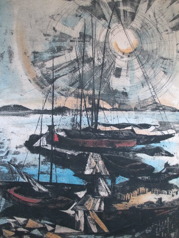 Onbekend gesign. handgekleurde ets op zijde, havengezicht kopen? Bied vanaf 1!