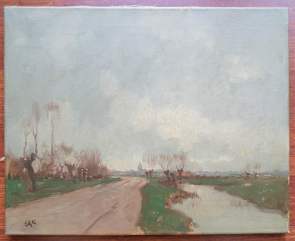 Edzard Koning - Hollands polderlandschap, olieverf op doek kopen? Bied vanaf 275!
