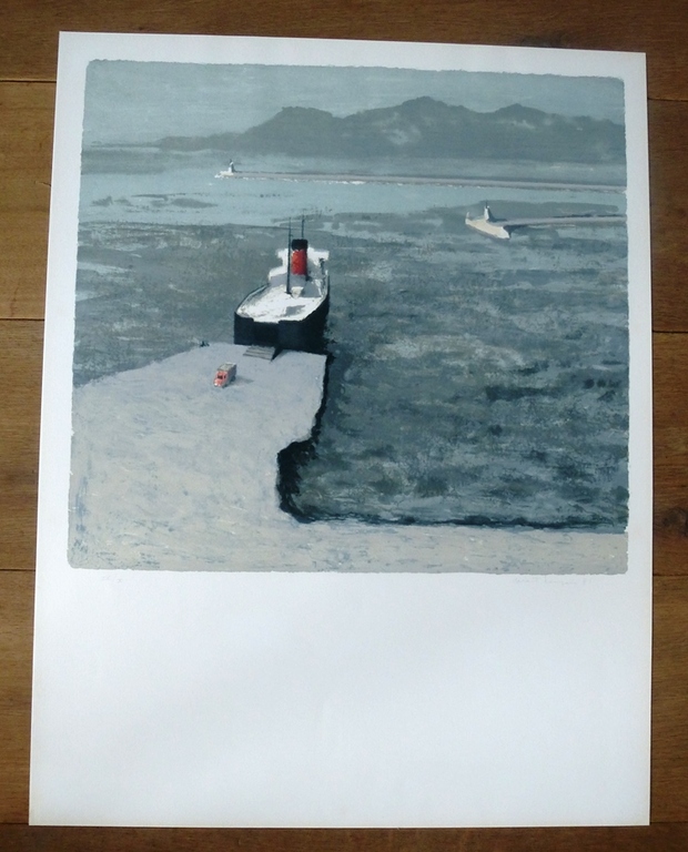 Mart Kempers, litho: Veerboot in haven, 1986, handgesigneerd en genummerd kopen? Bied vanaf 100!