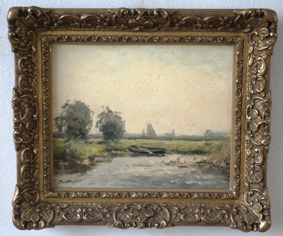 Waterlandschap - olieverf op eikenhouten paneel, gesigneerd. kopen? Bied vanaf 149!