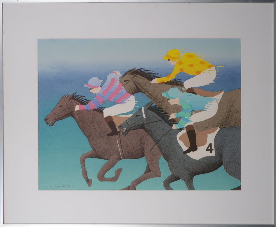 Jurjen Fontein: Zeefdruk, Paardenrace - Ingelijst kopen? Bied vanaf 1!