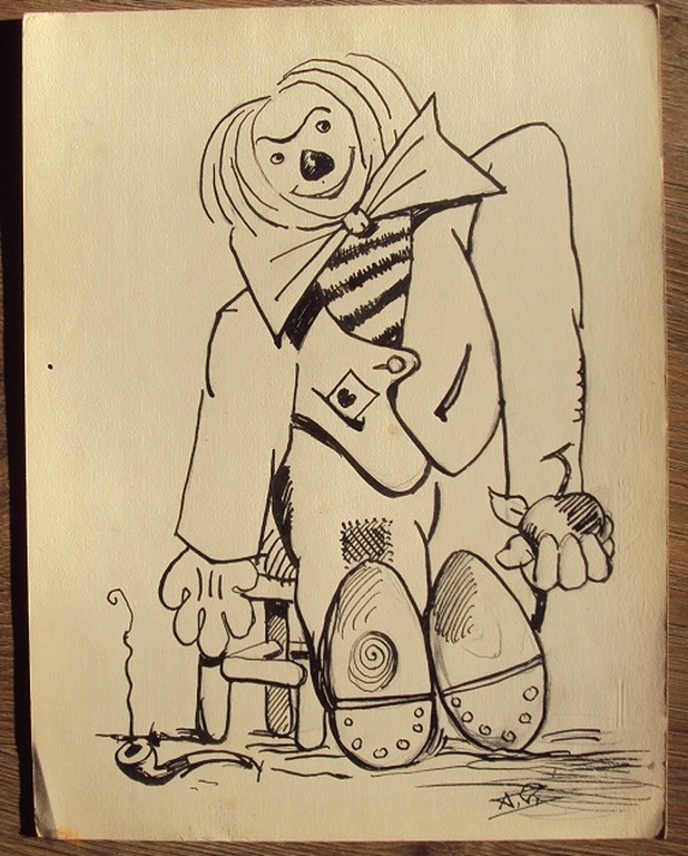 Andrey-Prevost Fernand (1890-1961), pentekening, clown met pijp kopen? Bied vanaf 15!