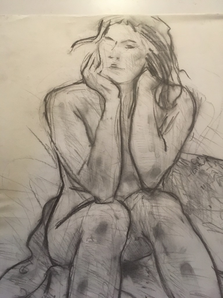 Onbekende Kunstenaar - Tekening Houtskool - Zittend Naakt kopen? Bied vanaf 1!