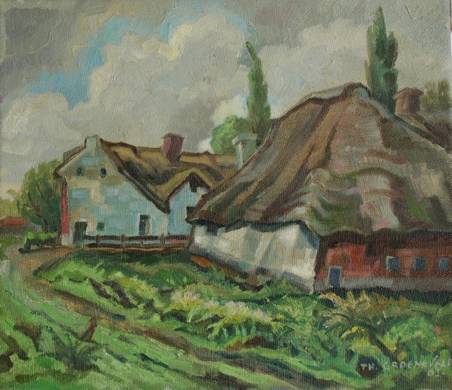 Theo Groeneveld - olieverf op doek - oude boerenhuizen - gesigneerd kopen? Bied vanaf 75!