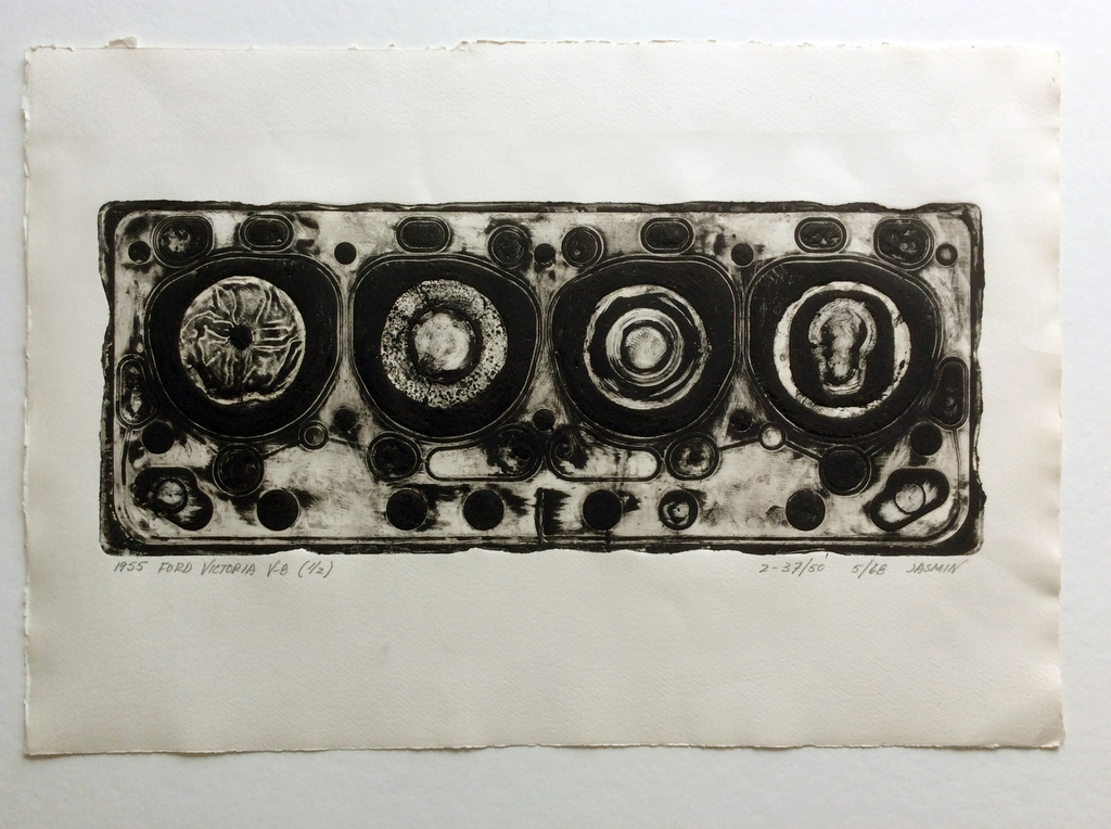 Niet of onleesbaar gesigneerd - Onbekende kunstenaar: ets, 1955 Ford Victoria V-8.  kopen? Bied vanaf 10!