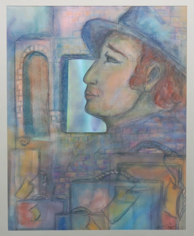 Franca Muller Jabusch: Krijttekening op stof, Z.T. Man met hoed - Ingelijst kopen? Bied vanaf 1!