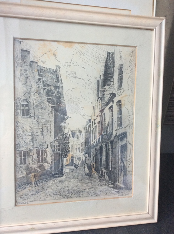 Pen getekende Litho tekening genaamd Brugges gesigneerd recht onder  kopen? Bied vanaf 1!