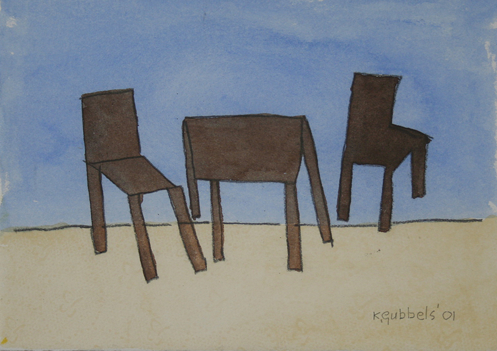 Klaas Gubbels, aquarel, Tafel met twee stoelen. kopen? Bied vanaf 500!