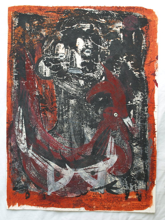 Henny Visch : Acrylverf op papier , De Tovenaar – Gesigneerd – ca 1965  kopen? Bied vanaf 1!
