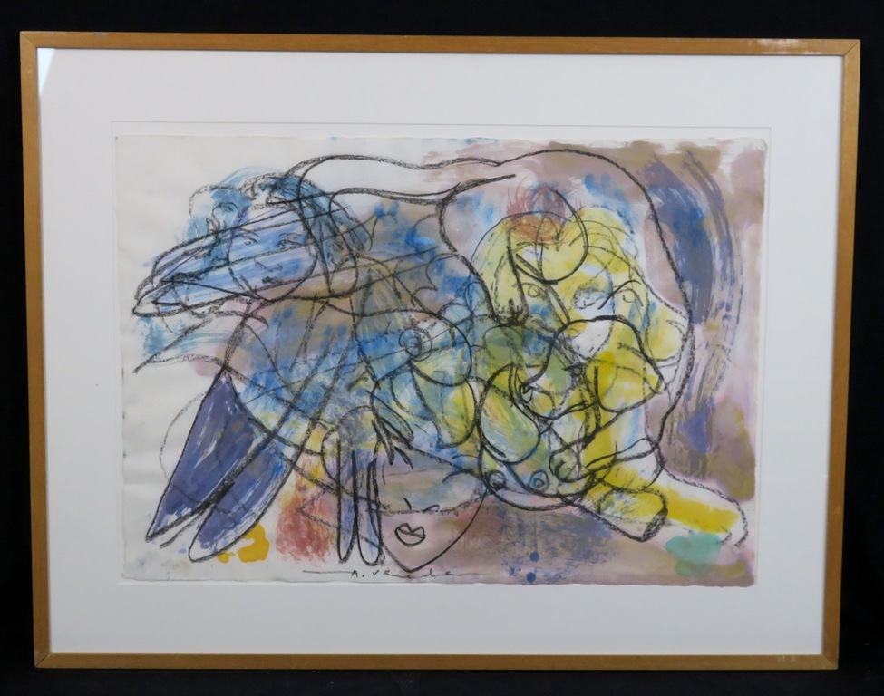 Anton Vrede: Tekening, Zonder titel - Ingelijst (groot) verkocht voor € 65!