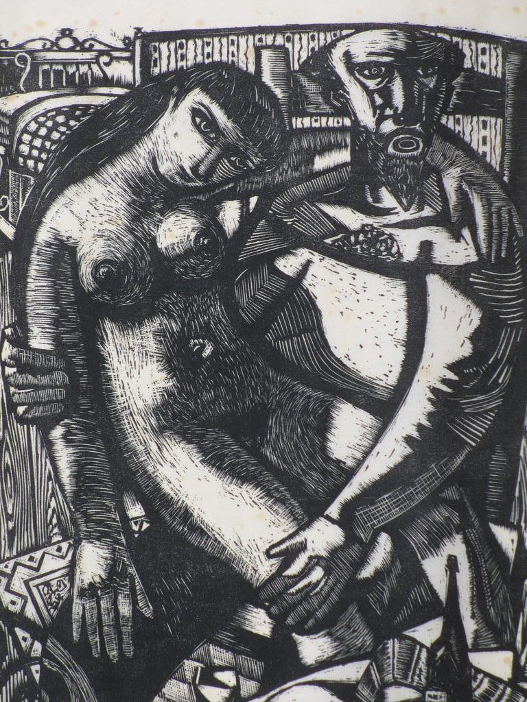 Jan Battermann, Echtpaar, Linogravure-handdruk kopen? Bied vanaf 35!