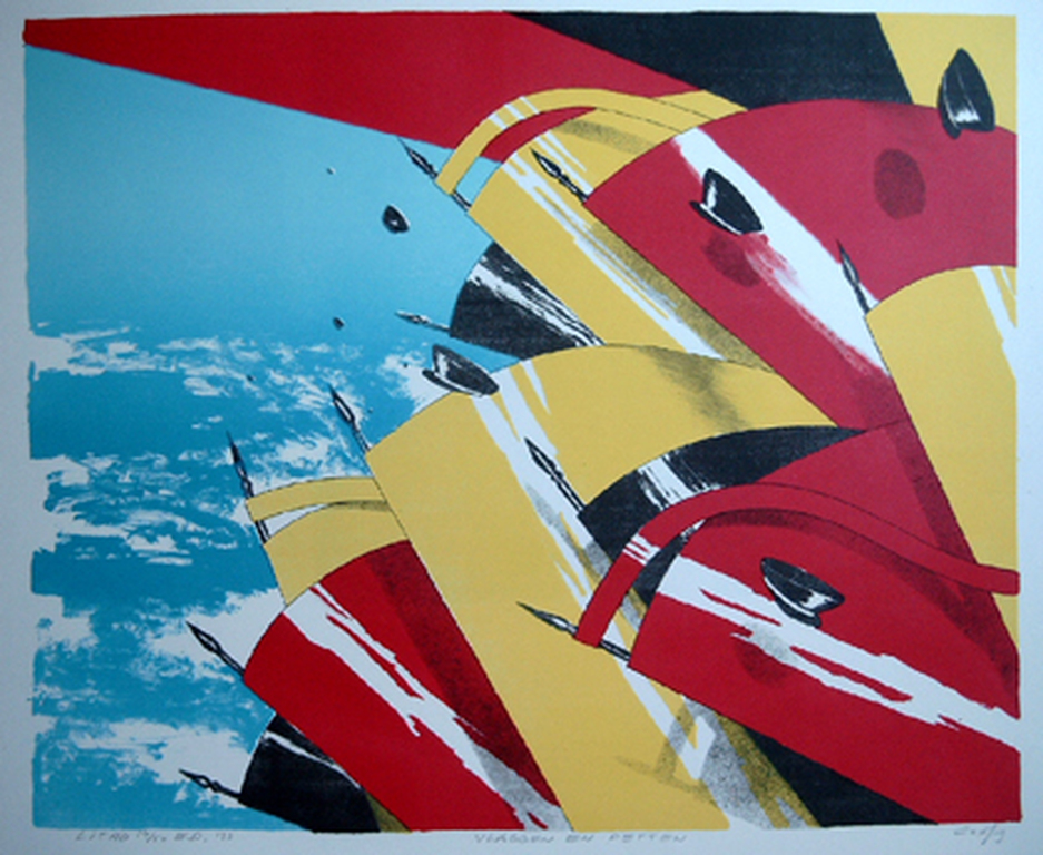 Cor de Jong, litho, Vlaggen en Petten, 1983 kopen? Bied vanaf 50!