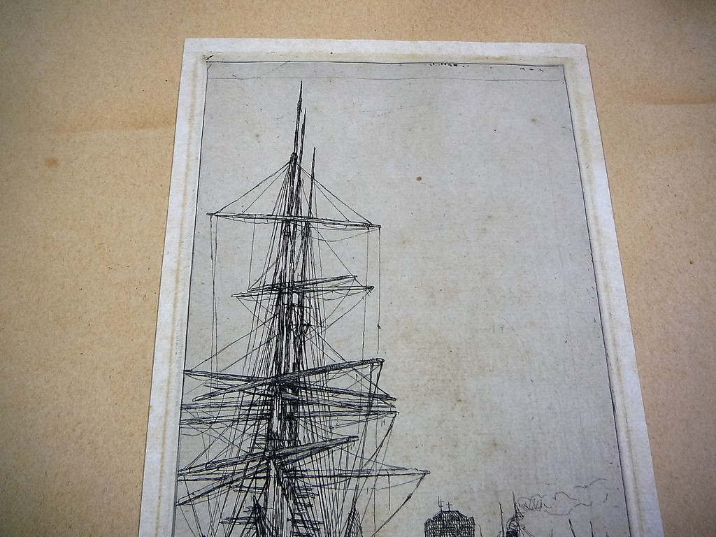  Derkzen van Angeren 1878-1961 Ets van haven met zeilboot  kopen? Bied vanaf 40!