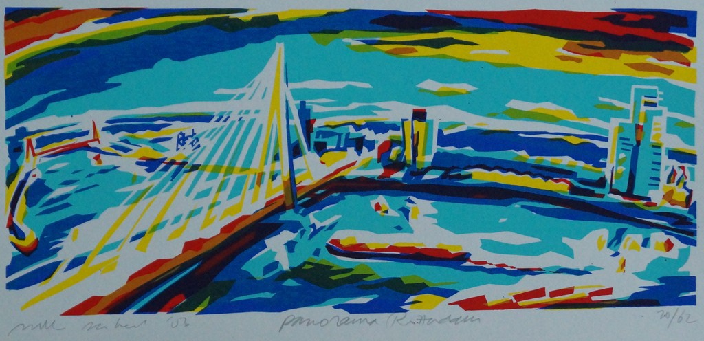 Willem van Hest - gesigneerde zeefdruk - panorama Rotterdam - 2003 kopen? Bied vanaf 1!
