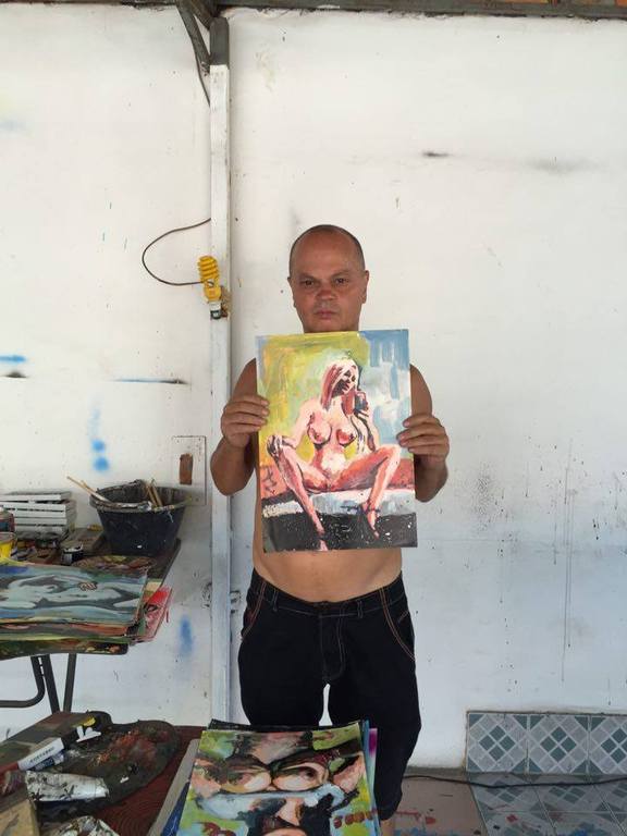 Peter Klashorst - Nude selfie - gemengde techniek op papier - gesigneerd kopen? Bied vanaf 100!