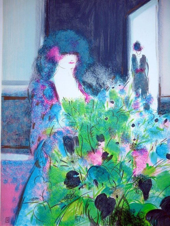 CLAUDE MANOUKIAN -Kleurenlithografie -FEMME ET FLEURS kopen? Bied vanaf 39!