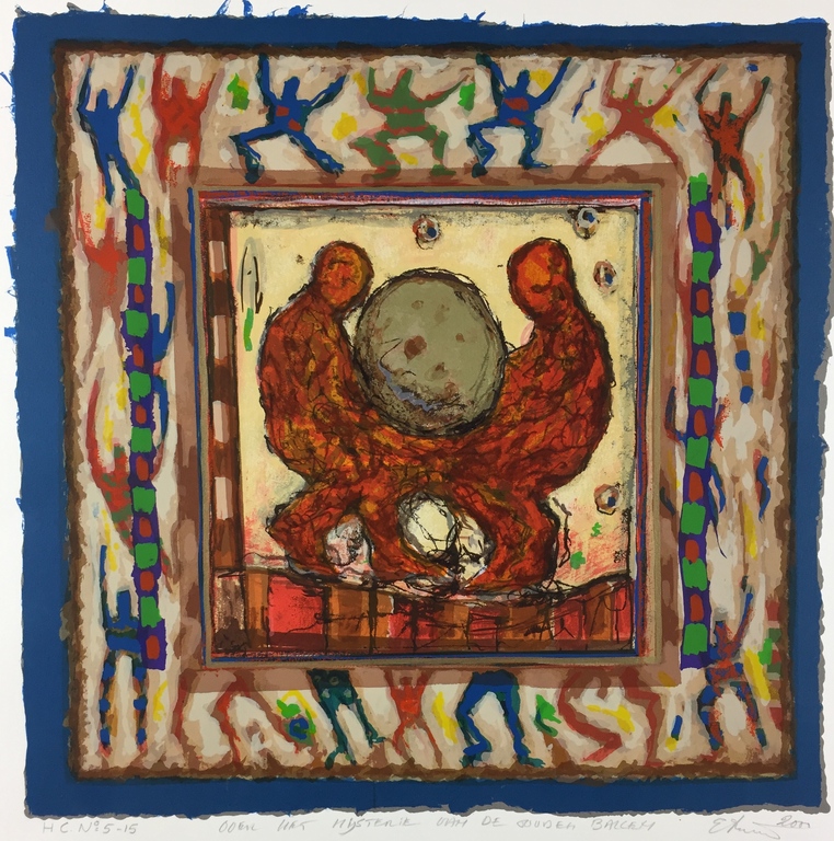 Eric Toebosch, zeefdruk, 2000, 'Over het mysterie van de gouden ballen' verkocht voor € 110!