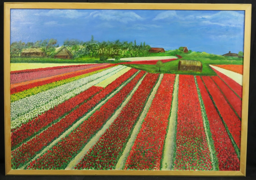 Herman Lievers: Olieverf op doek, Bollen velden - Ingelijst verkocht voor € 110!
